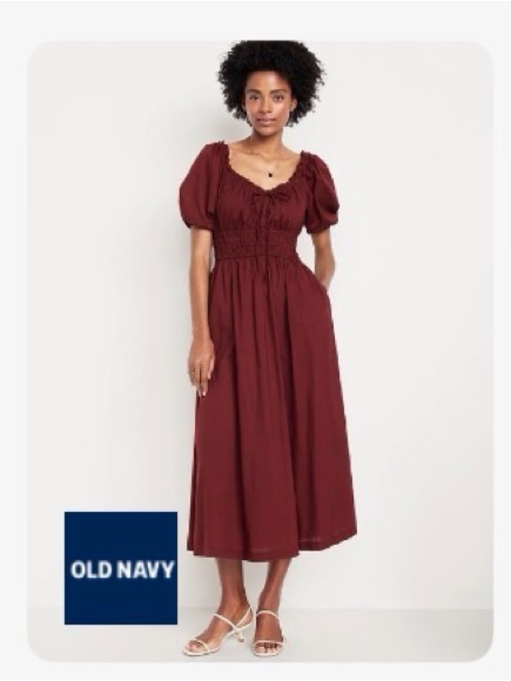 Fit & Flare Puff-Sleeve Midi Dress